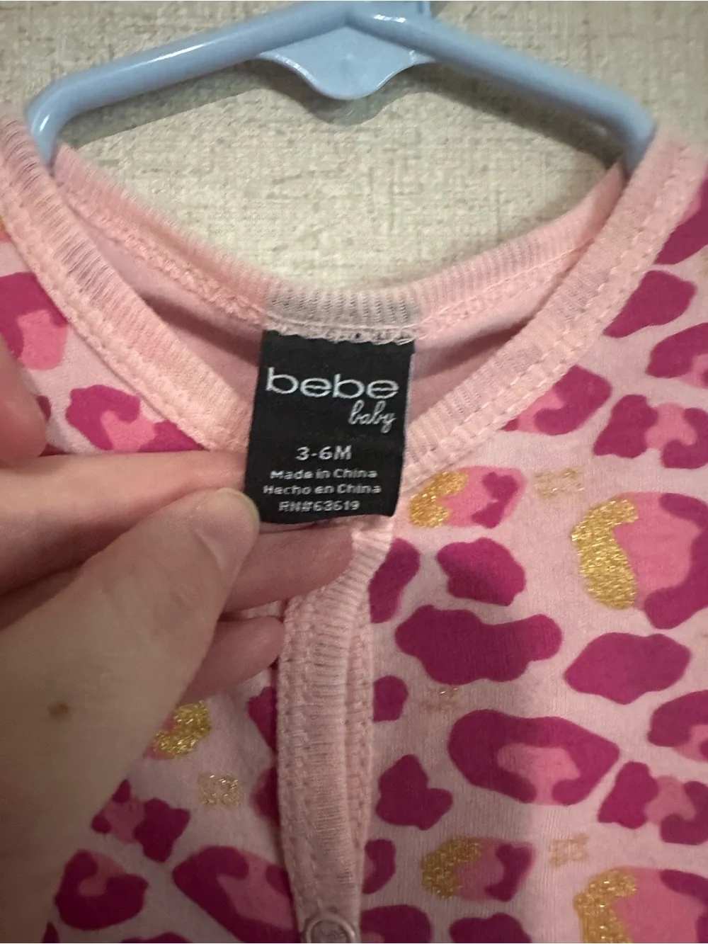 Bebe 3/6M Pink Leopard Print Girls One-Piece Footed Pajamas